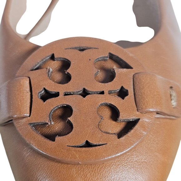 Tory Burch Women Cognac Wedge Pumps 6M Leather Logo, Fall Preppy, Quiet Luxury - Picture 7 of 15